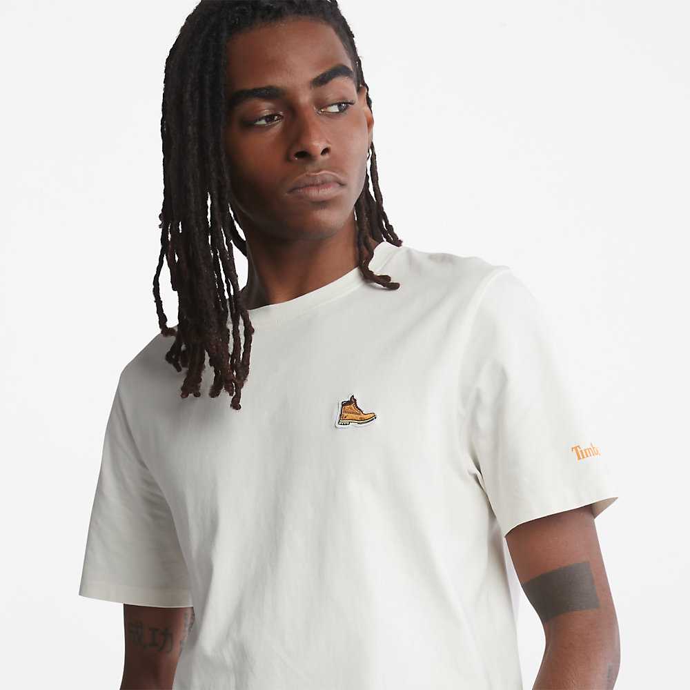 Men's Timberland Boot-Logo T Shirts White | UAE-2469057