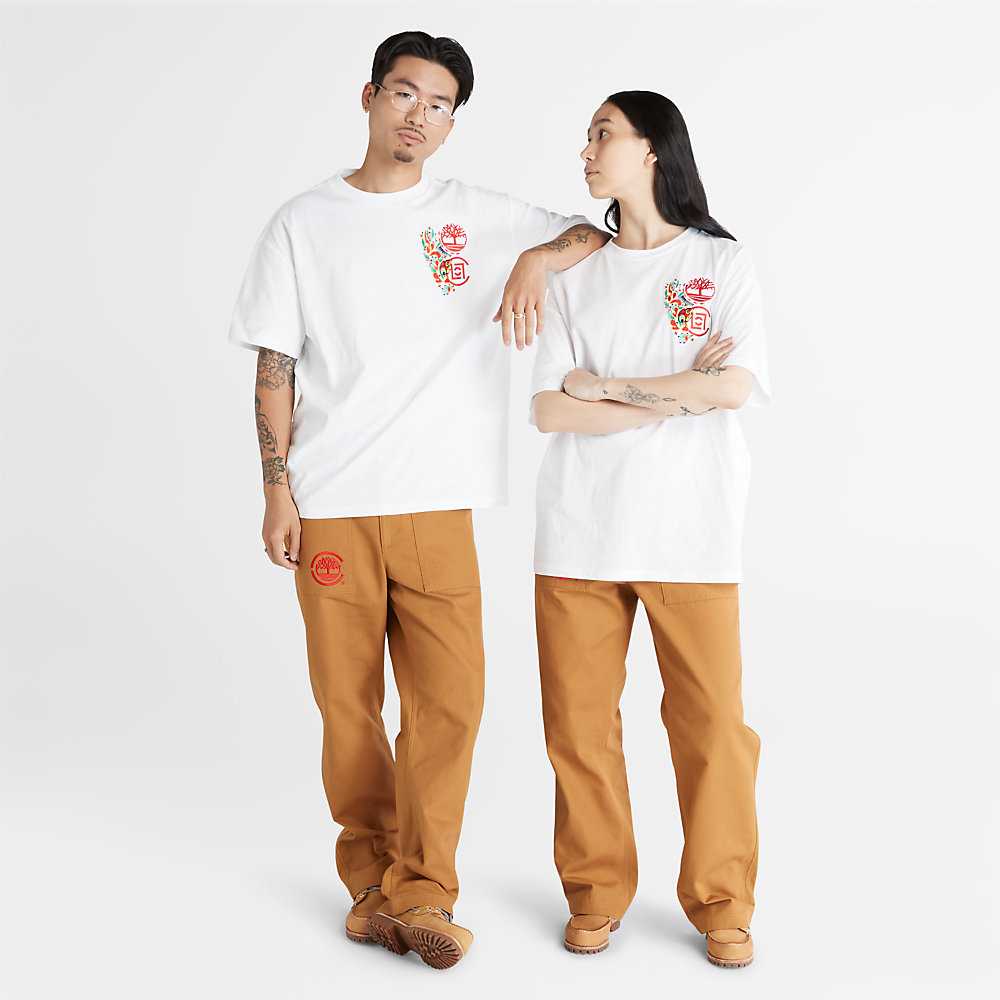 Men's Timberland CLOT x Timberland® T Shirts White | UAE-5860142