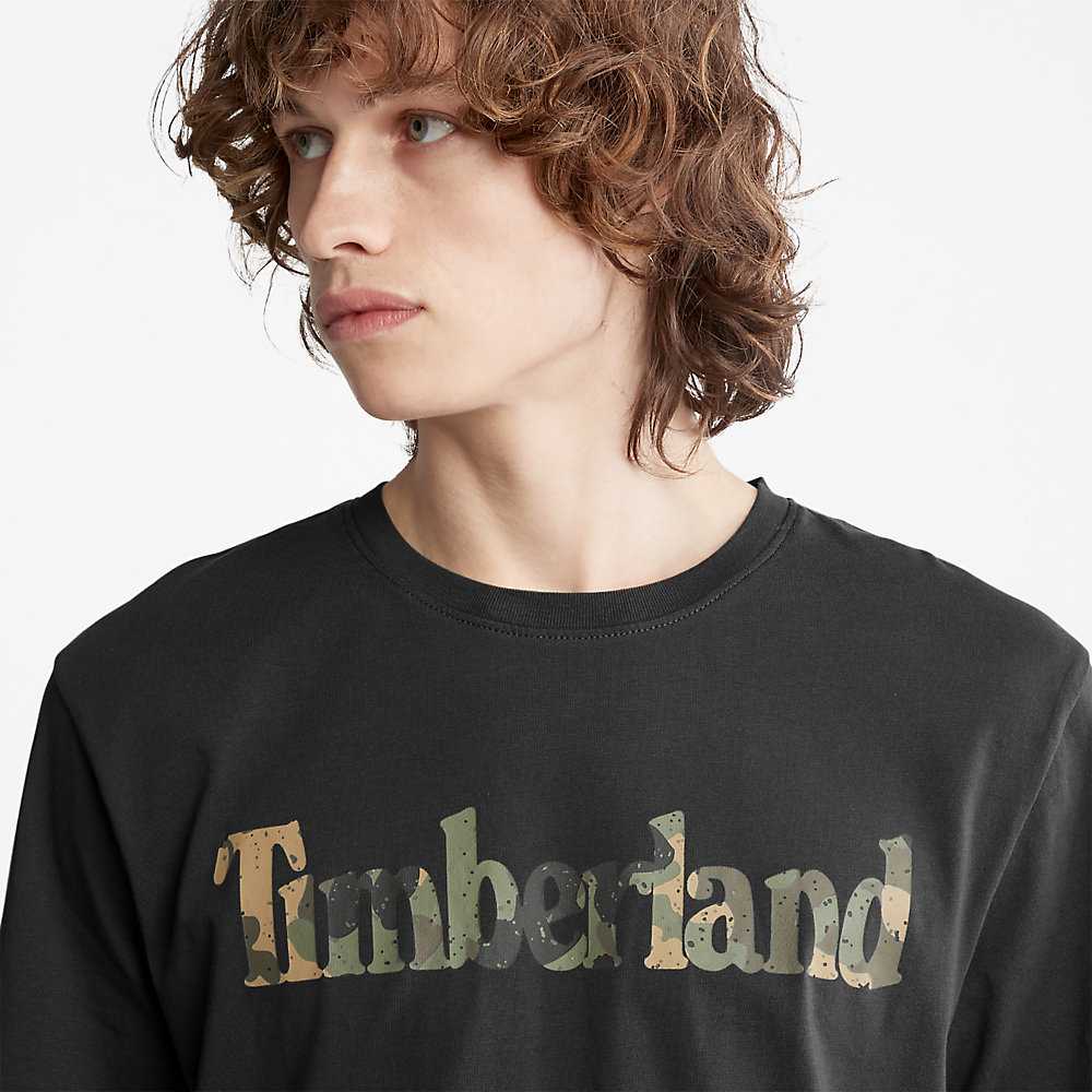 Men's Timberland Camo-Logo T Shirts Black | UAE-1594702