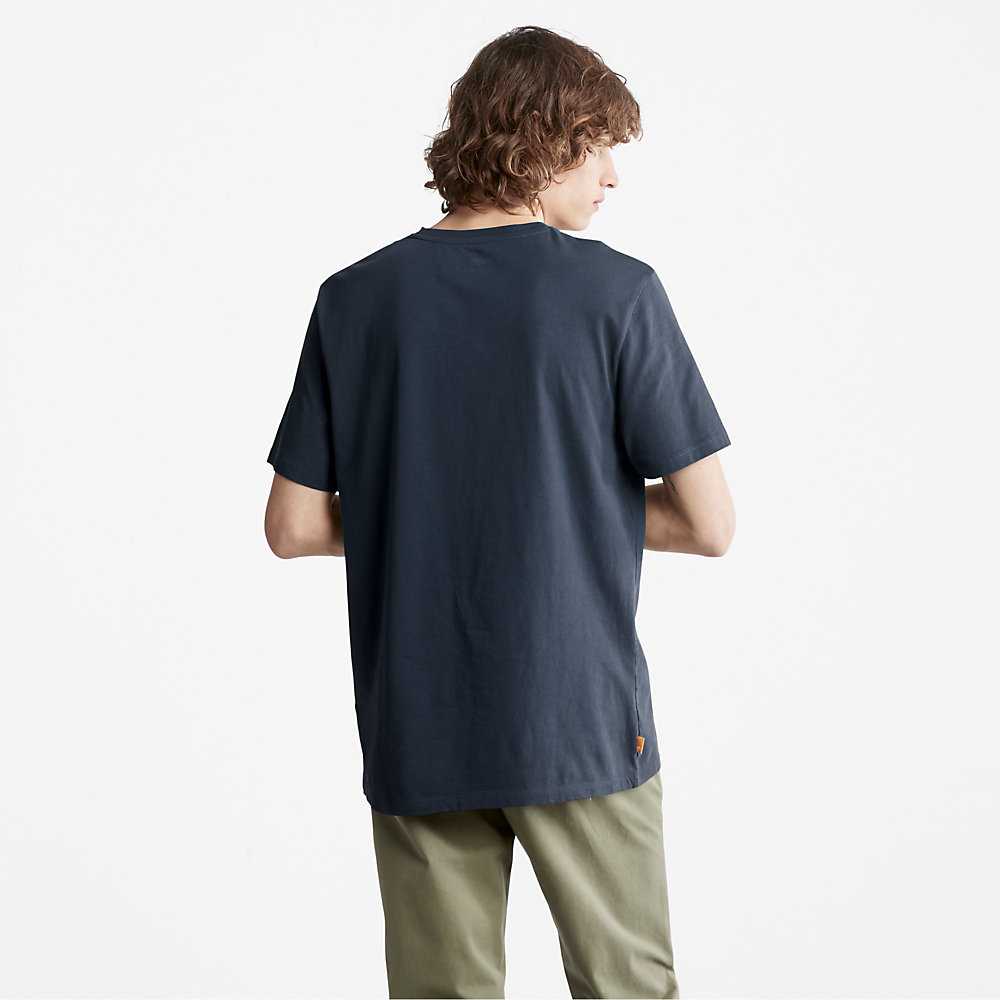 Men's Timberland Camo-Logo T Shirts Dark Blue | UAE-0438561