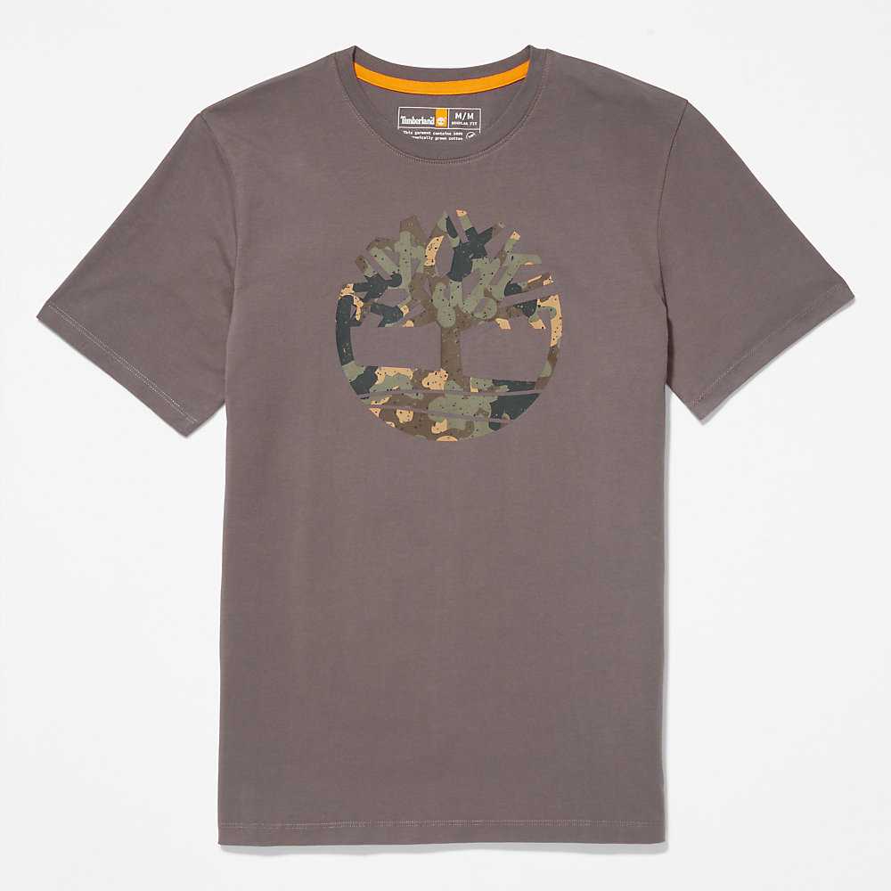 Men's Timberland Camo-Logo T Shirts Grey | UAE-0648735