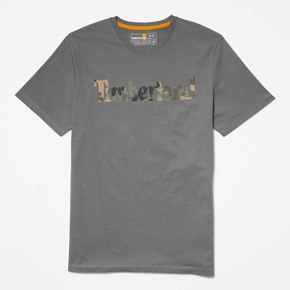 Men's Timberland Camo-Logo T Shirts Grey | UAE-9640138