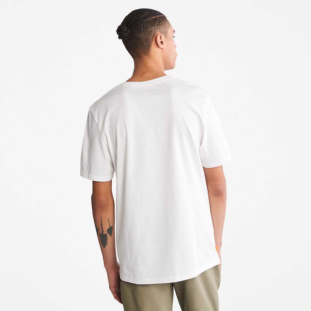 Men's Timberland Camo-Logo T Shirts White | UAE-2831760