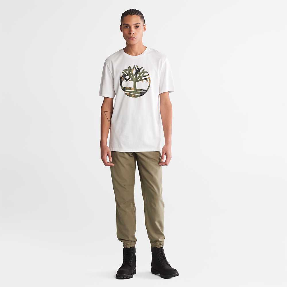 Men's Timberland Camo-Logo T Shirts White | UAE-2831760