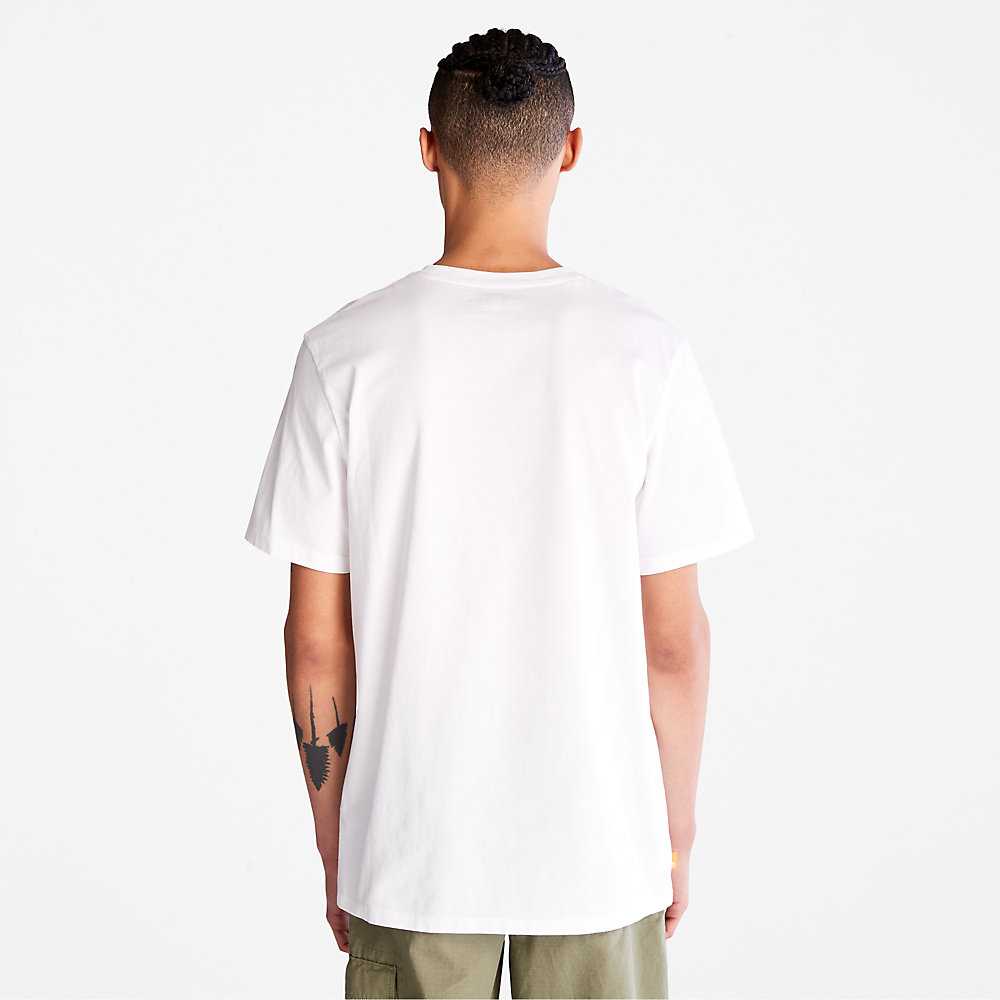 Men's Timberland Camo-Logo T Shirts White | UAE-9341275