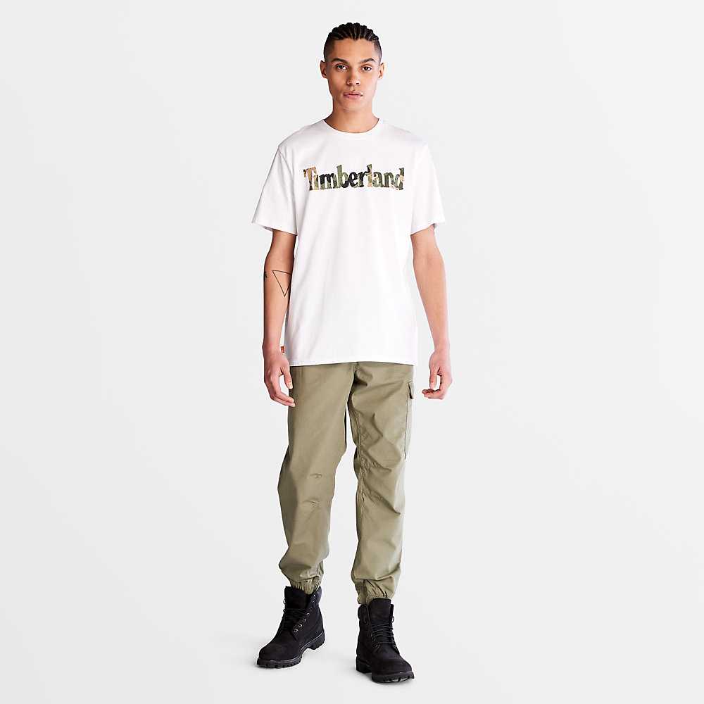 Men's Timberland Camo-Logo T Shirts White | UAE-9341275