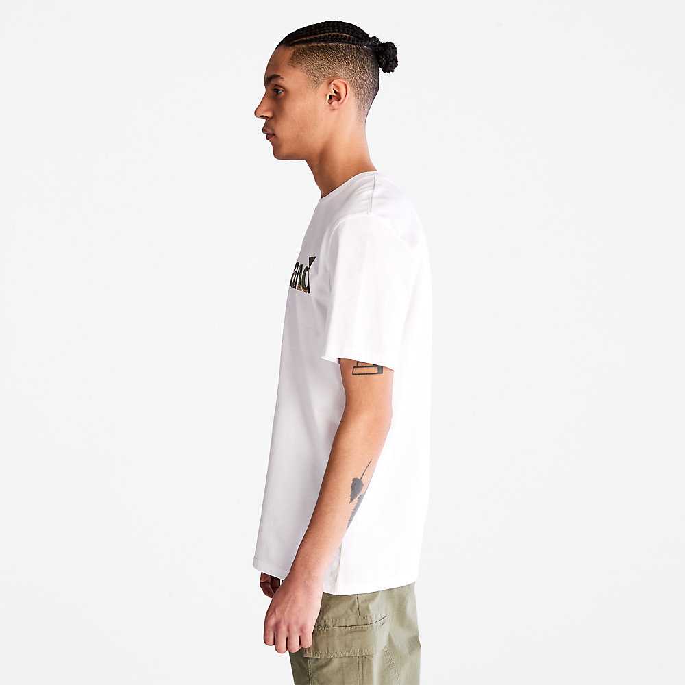 Men's Timberland Camo-Logo T Shirts White | UAE-9341275