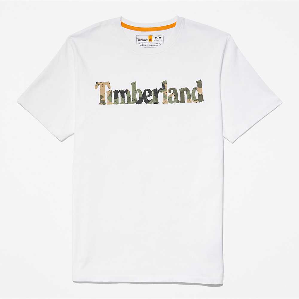 Men's Timberland Camo-Logo T Shirts White | UAE-9341275