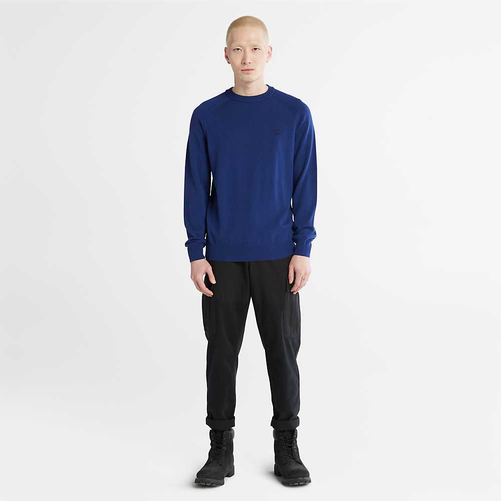 Men's Timberland Crewneck Sweatshirt Dark Blue | UAE-5437098