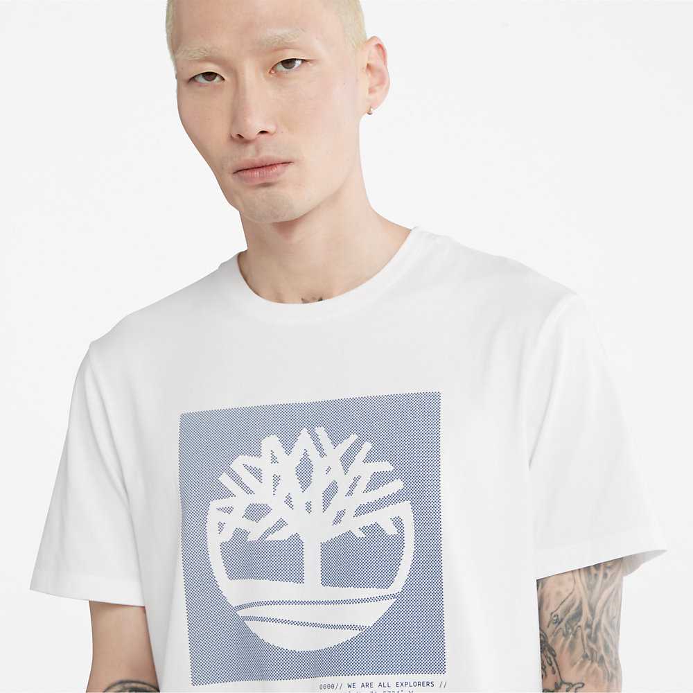 Men's Timberland Dotted Tree-logo T Shirts White | UAE-0346719