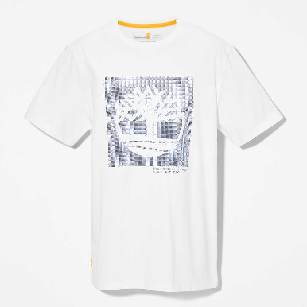 Men's Timberland Dotted Tree-logo T Shirts White | UAE-0346719