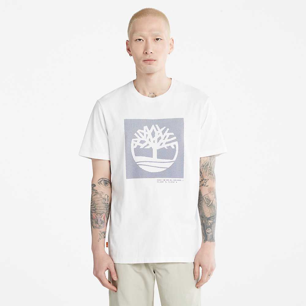 Men\'s Timberland Dotted Tree-logo T Shirts White | UAE-0346719