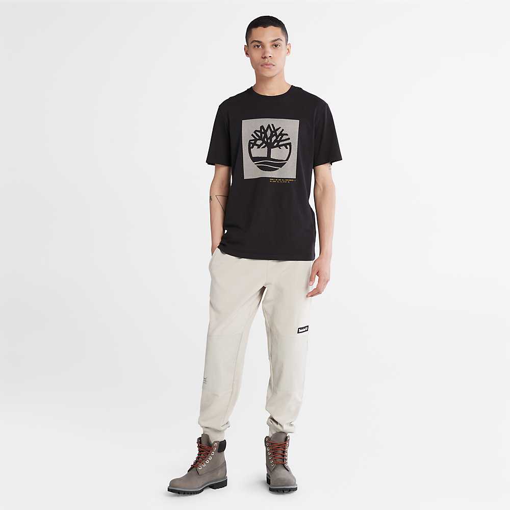 Men's Timberland Dotted Tree-logo T Shirts Black | UAE-1034297