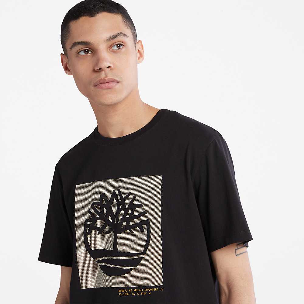 Men's Timberland Dotted Tree-logo T Shirts Black | UAE-1034297