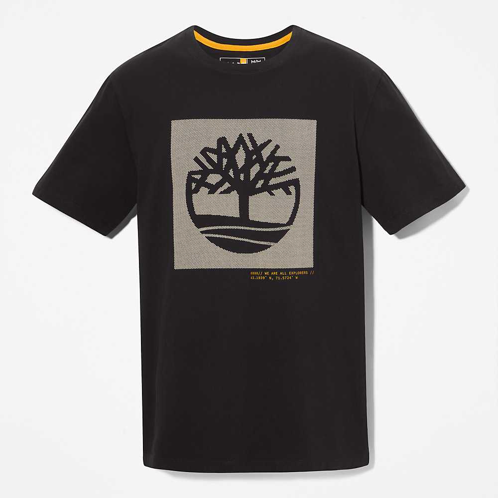 Men's Timberland Dotted Tree-logo T Shirts Black | UAE-1034297