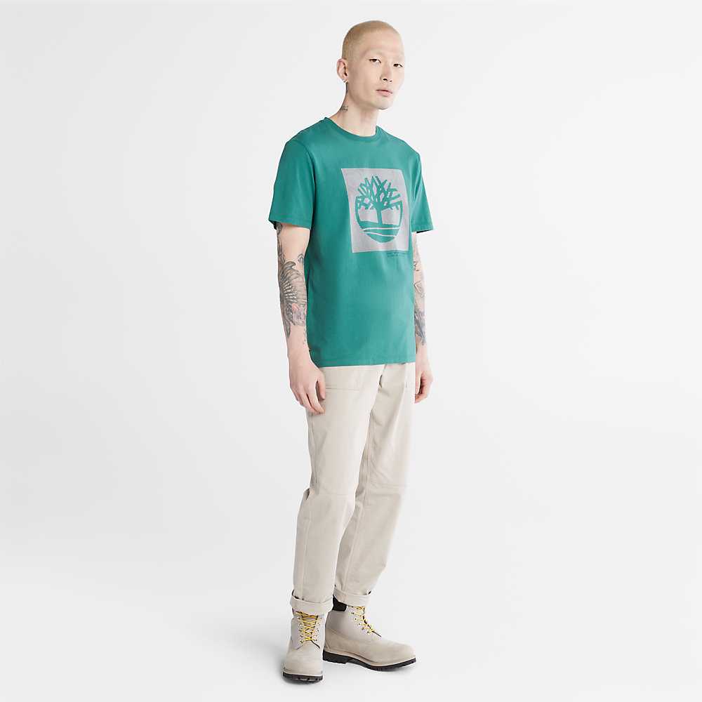 Men's Timberland Dotted Tree-logo T Shirts Green | UAE-3967215