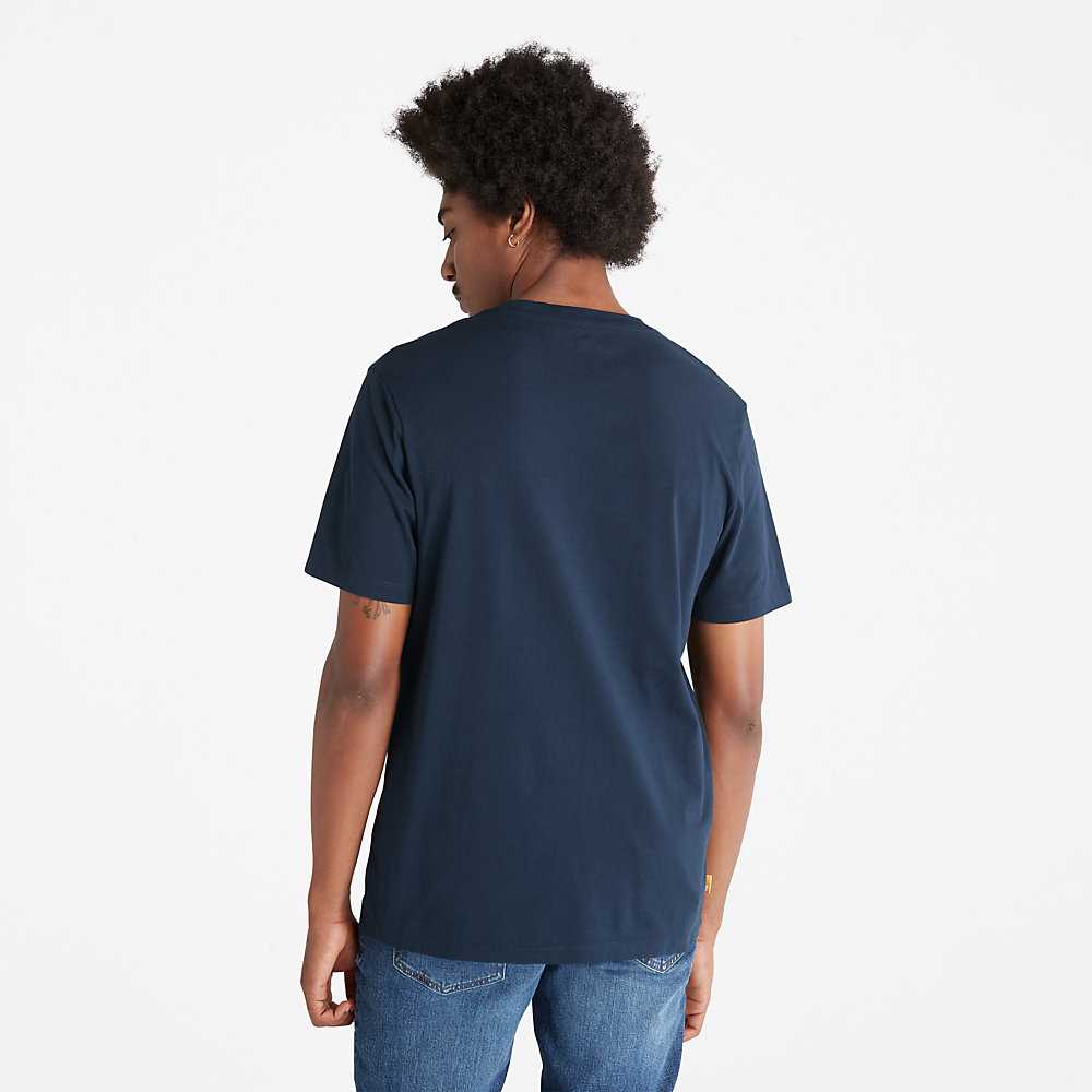 Men's Timberland Dotted Tree-logo T Shirts Dark Blue | UAE-5968217