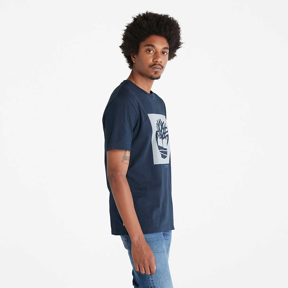 Men's Timberland Dotted Tree-logo T Shirts Dark Blue | UAE-5968217