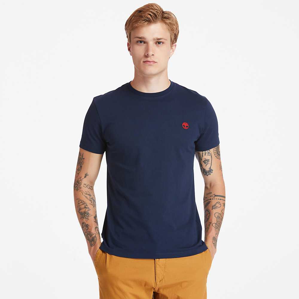 Men\'s Timberland Dunstan River T Shirts Dark Blue | UAE-5146739