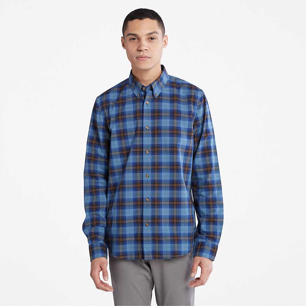 Men\'s Timberland Eastham Check Shirt Blue | UAE-5830796