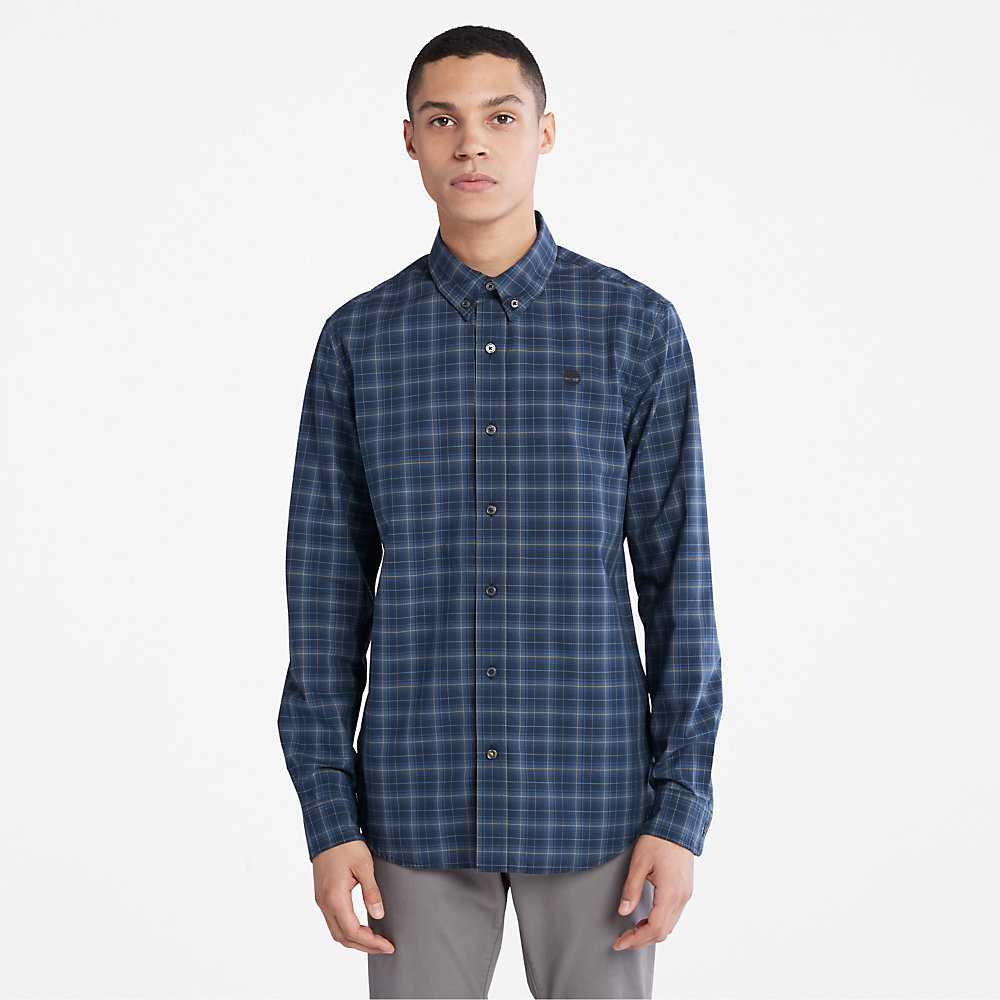 Men\'s Timberland Eastham Check Shirt Dark Blue | UAE-0216785