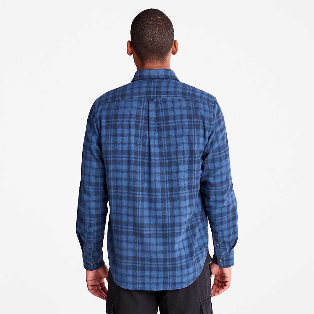 Men's Timberland Flannel Check Shirt Dark Blue | UAE-4391658