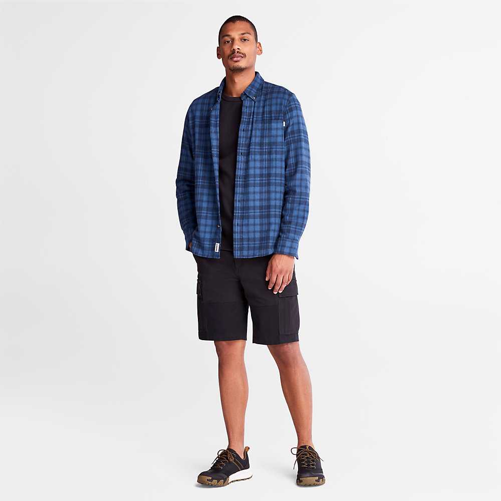 Men's Timberland Flannel Check Shirt Dark Blue | UAE-4391658