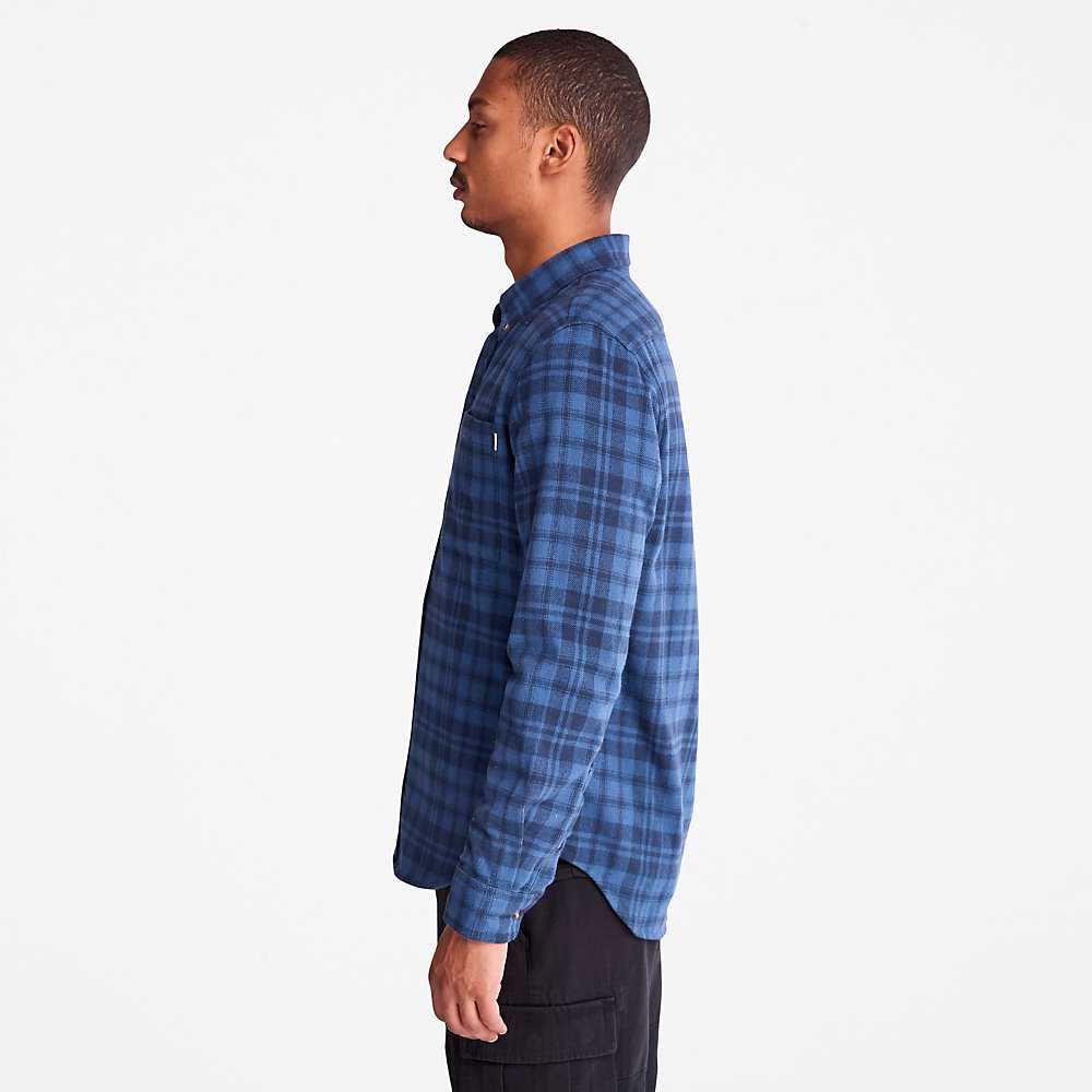 Men's Timberland Flannel Check Shirt Dark Blue | UAE-4391658