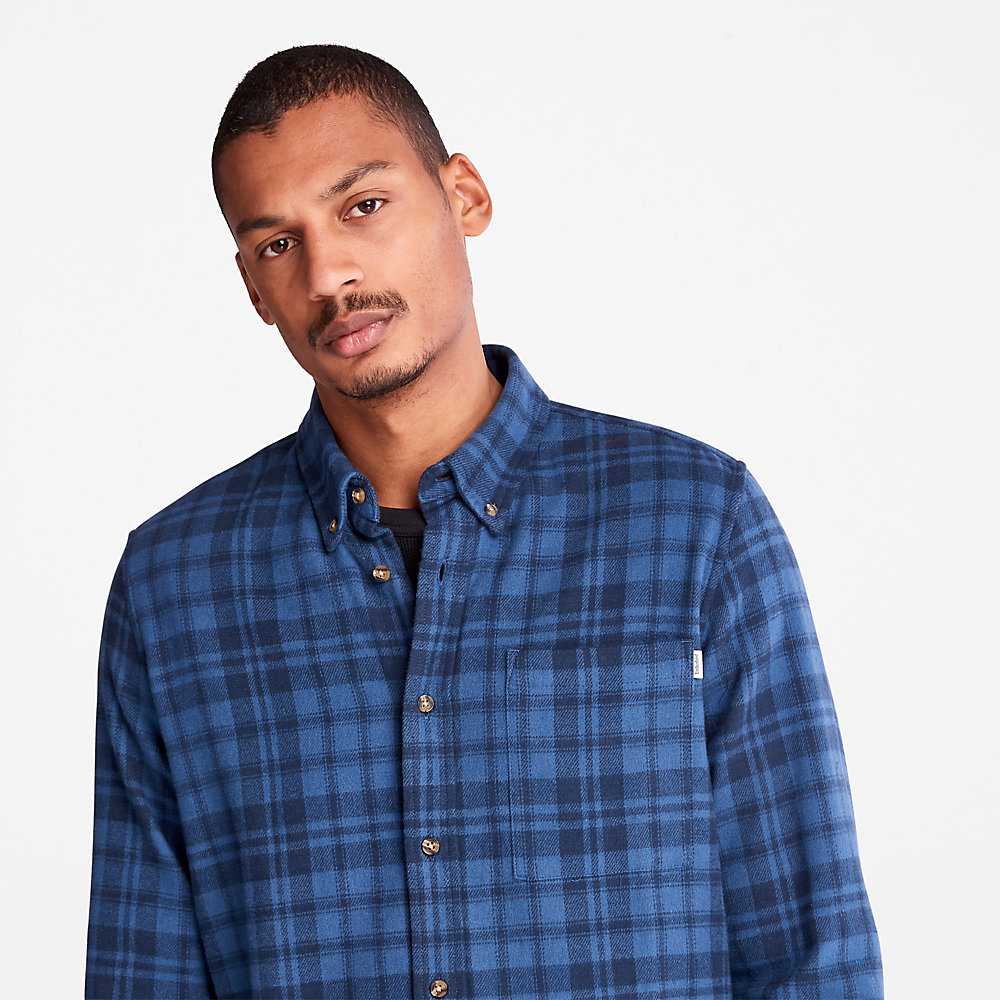 Men's Timberland Flannel Check Shirt Dark Blue | UAE-4391658