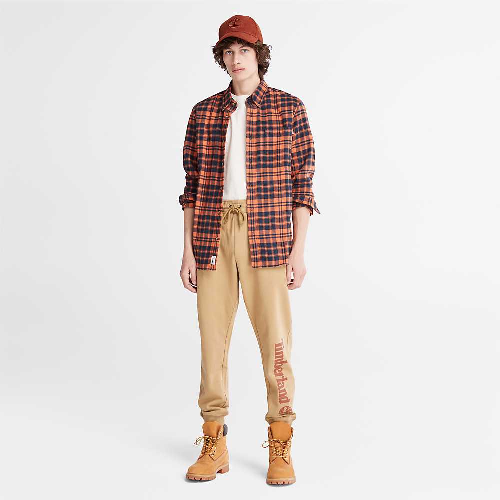 Men's Timberland Flannel Check Shirt Orange | UAE-3256874