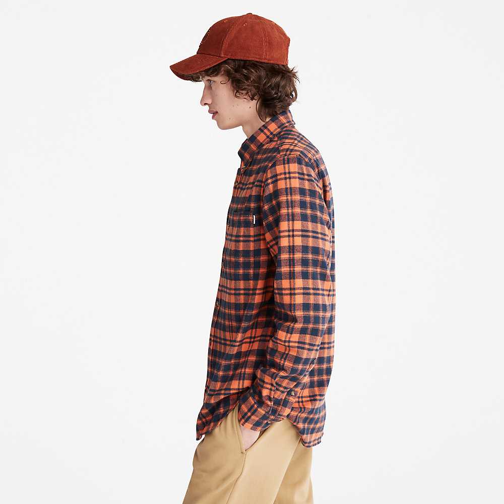 Men's Timberland Flannel Check Shirt Orange | UAE-3256874