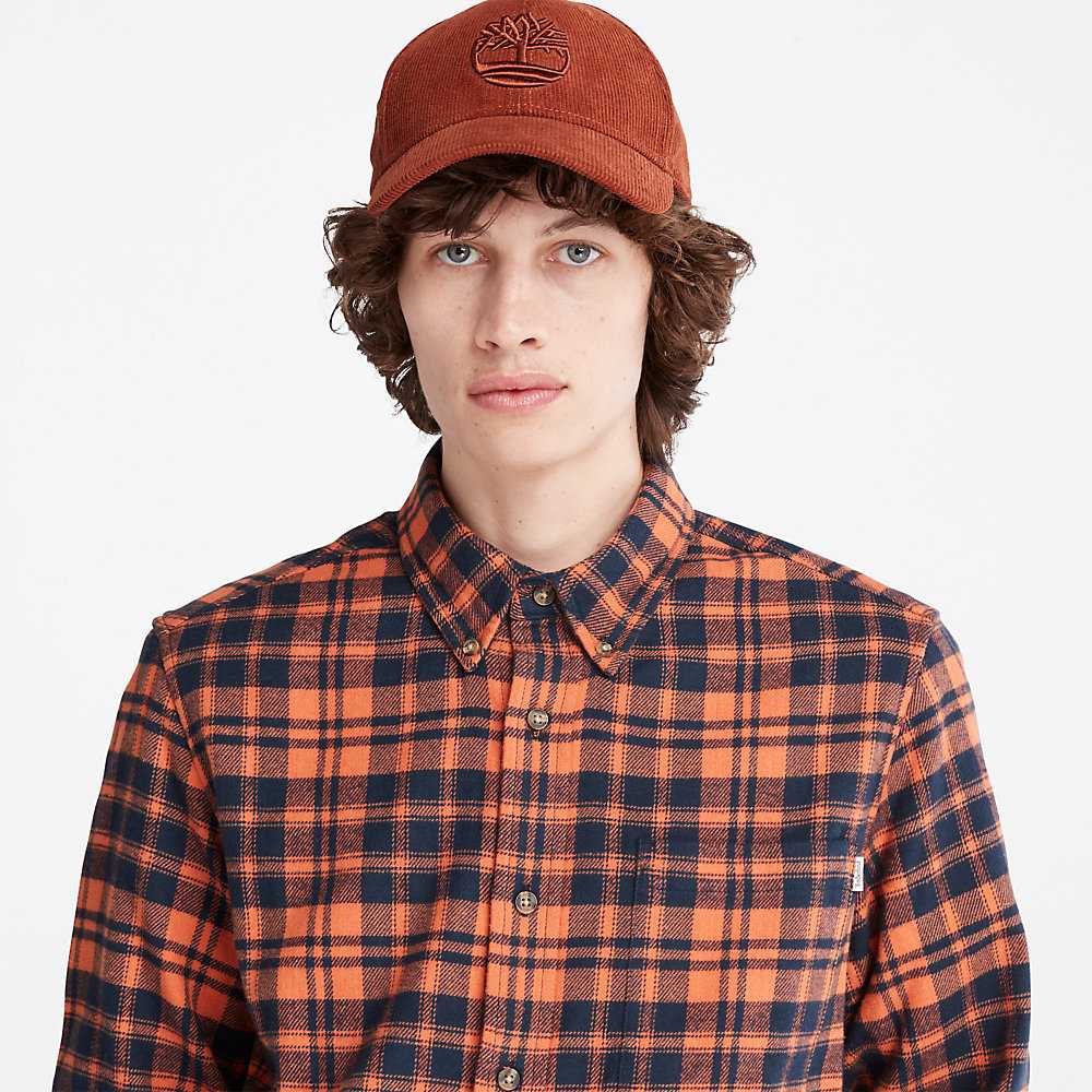 Men's Timberland Flannel Check Shirt Orange | UAE-3256874