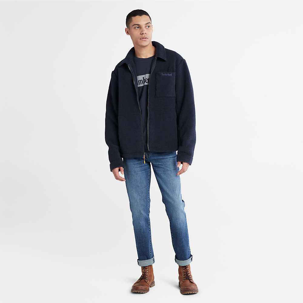 Men's Timberland Fleece Shirts Dark Blue | UAE-1806279