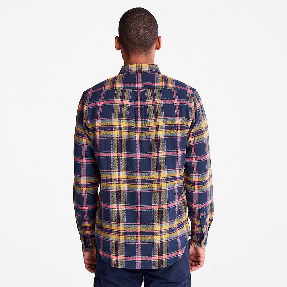 Men's Timberland Heavy Flannel Check Shirt Dark Blue | UAE-4067821