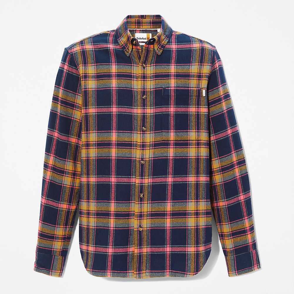 Men's Timberland Heavy Flannel Check Shirt Dark Blue | UAE-4067821