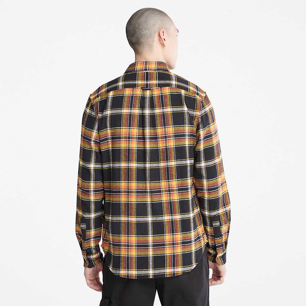 Men's Timberland Heavy Flannel Check Shirt Black | UAE-5976120