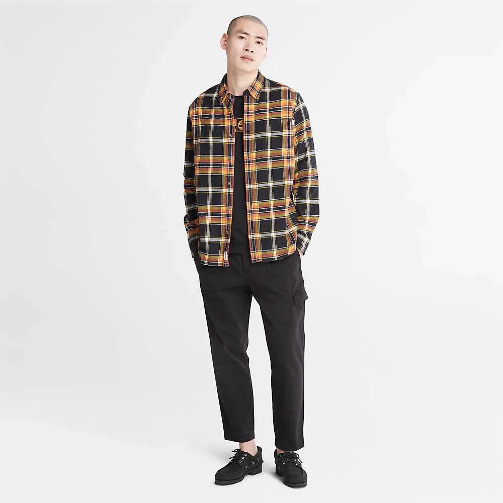 Men's Timberland Heavy Flannel Check Shirt Black | UAE-5976120