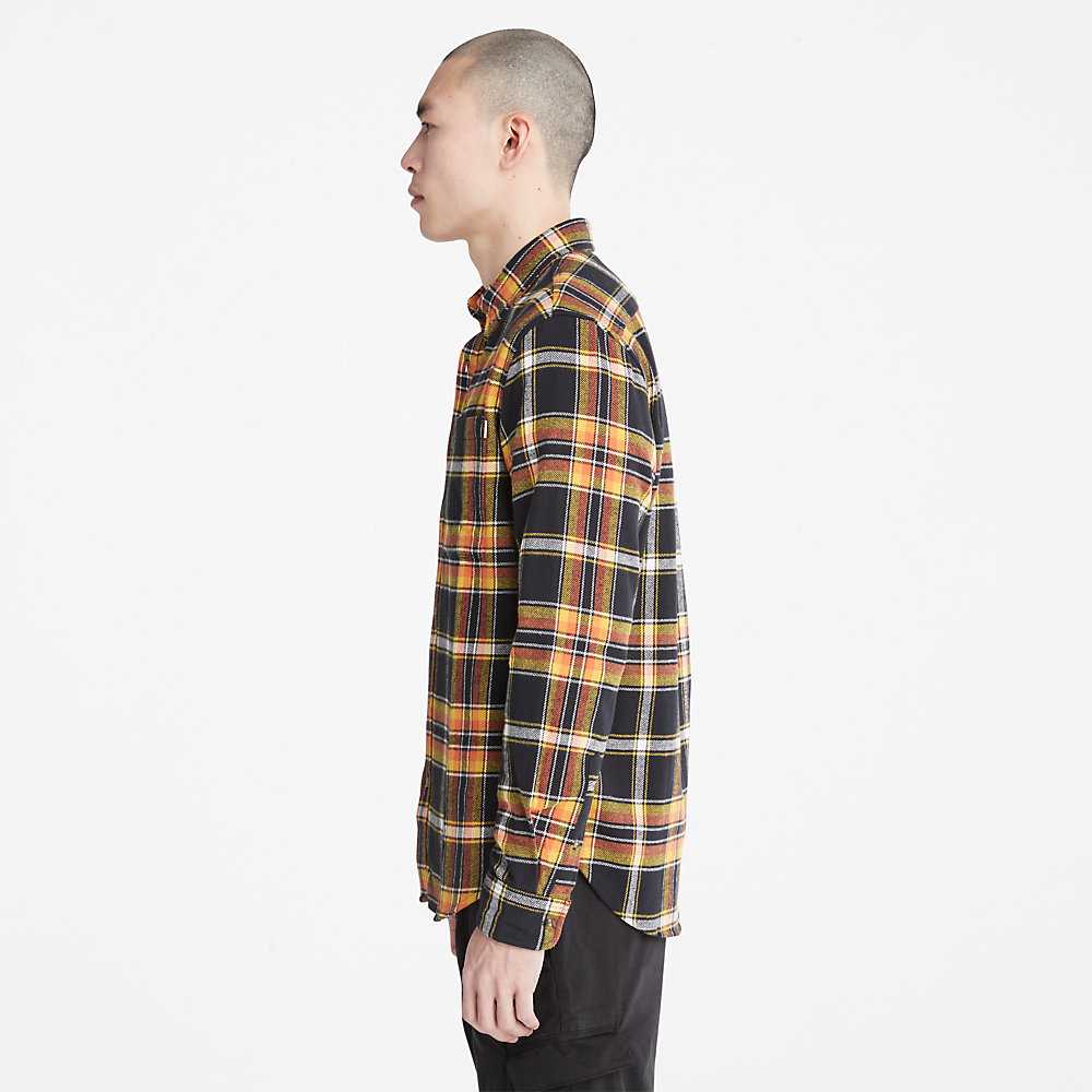 Men's Timberland Heavy Flannel Check Shirt Black | UAE-5976120