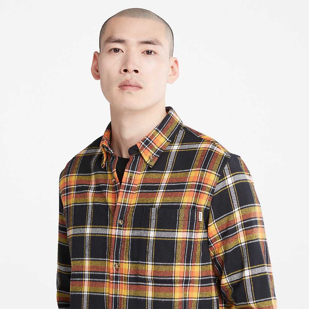 Men's Timberland Heavy Flannel Check Shirt Black | UAE-5976120