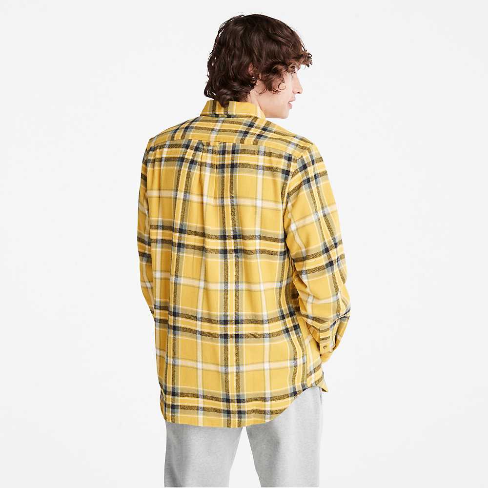 Men's Timberland Heavy Flannel Check Shirt Yellow | UAE-6078231