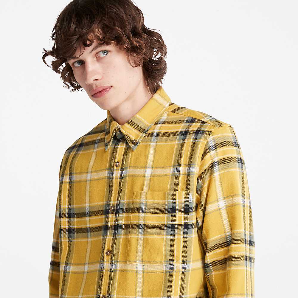 Men's Timberland Heavy Flannel Check Shirt Yellow | UAE-6078231