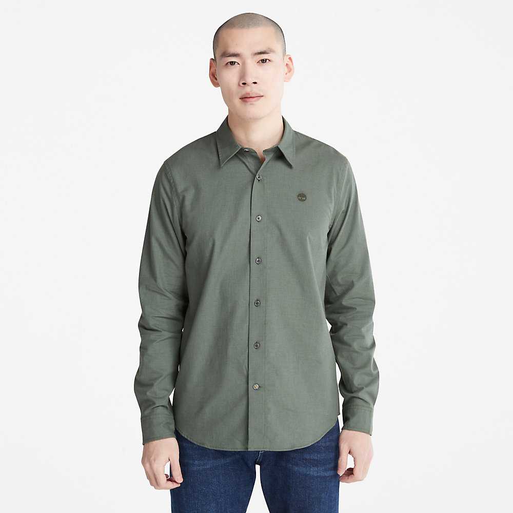 Men\'s Timberland Lightweight Flannel Shirts Green | UAE-7428305