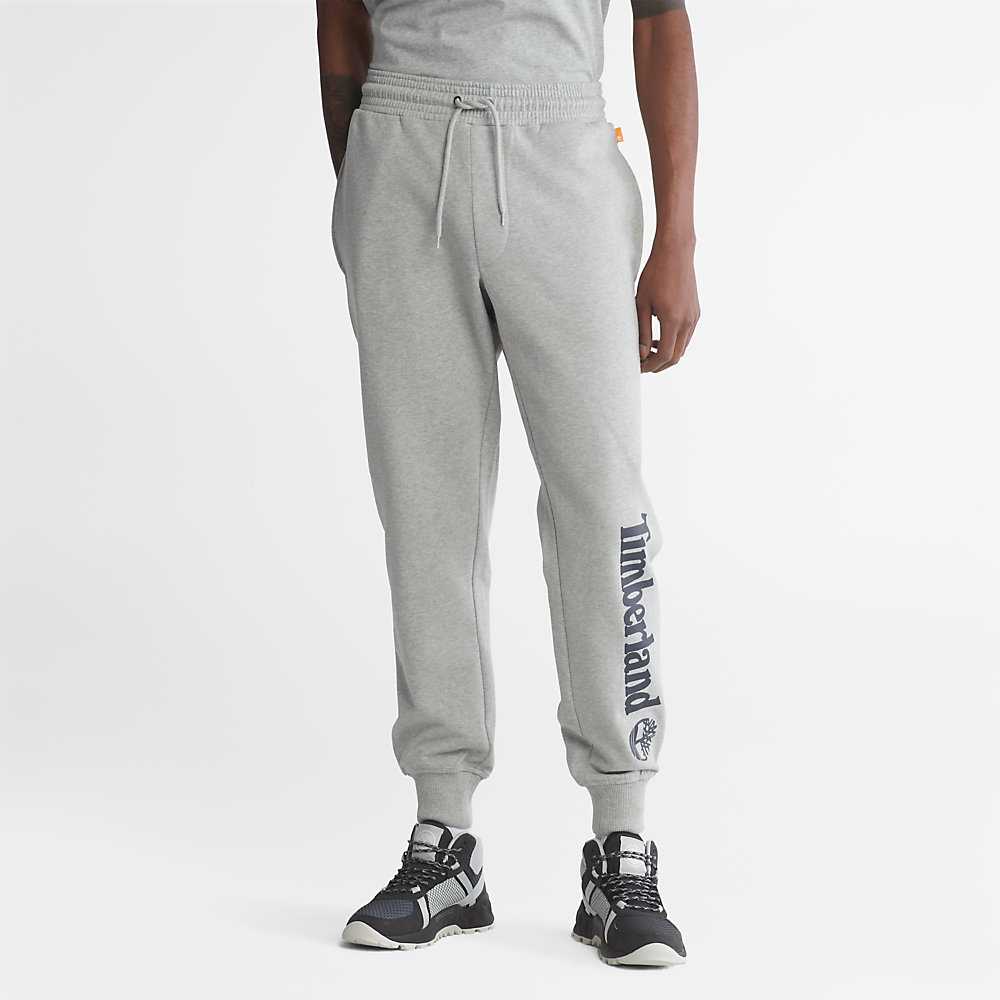 Men\'s Timberland Logo Sweatpants Grey | UAE-7324106