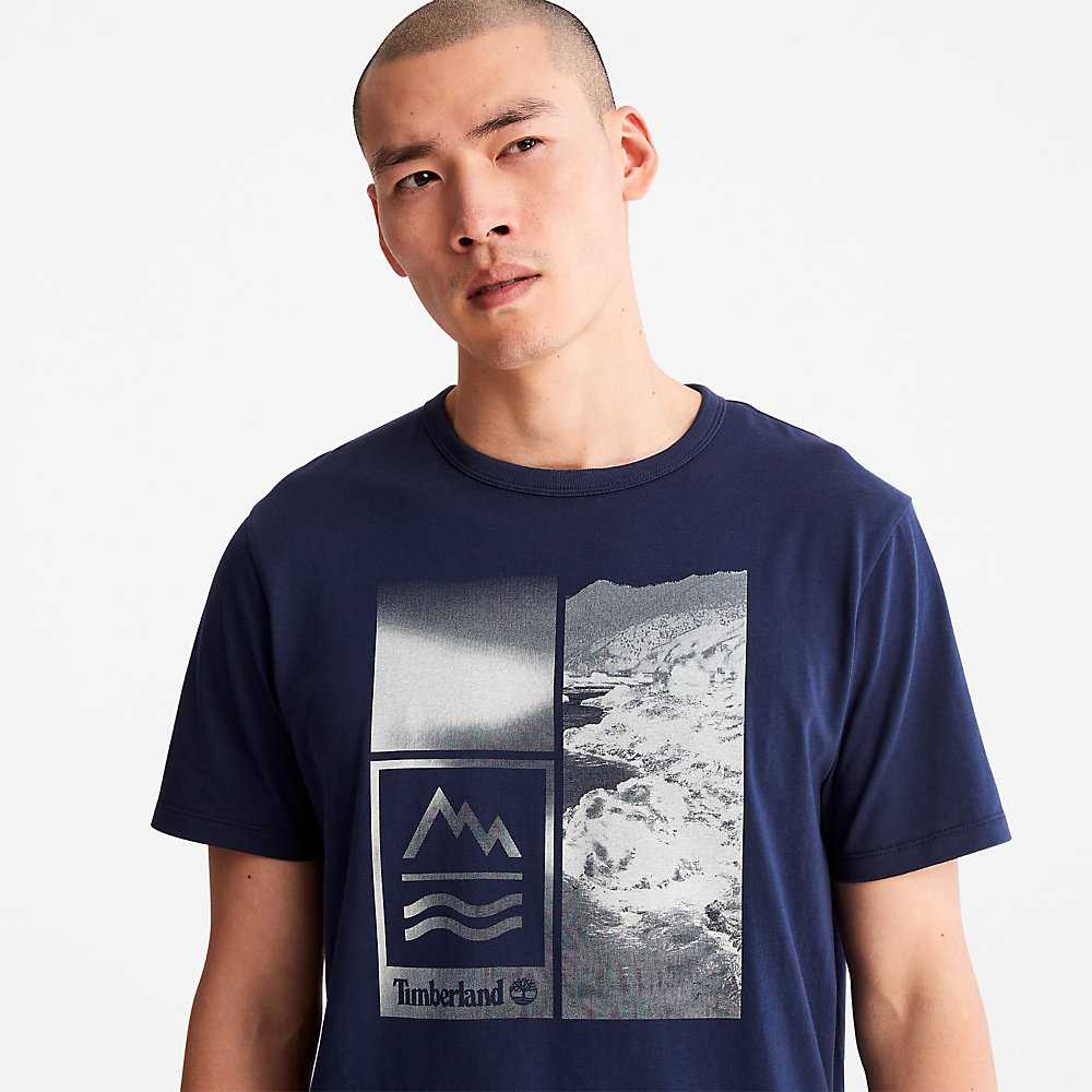 Men's Timberland Mountains-to-Rivers T Shirts Dark Blue | UAE-7692413