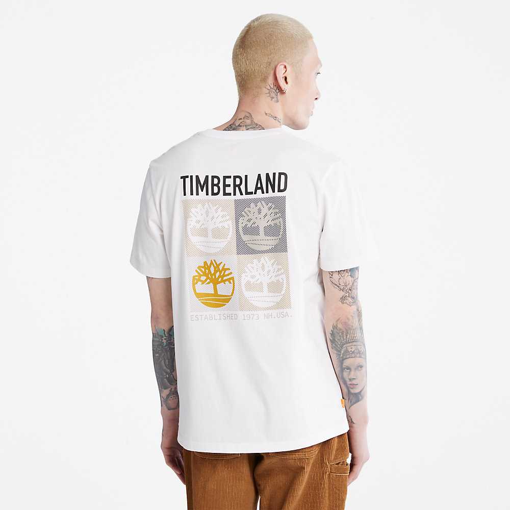 Men's Timberland Multi-logo T Shirts White | UAE-6597104