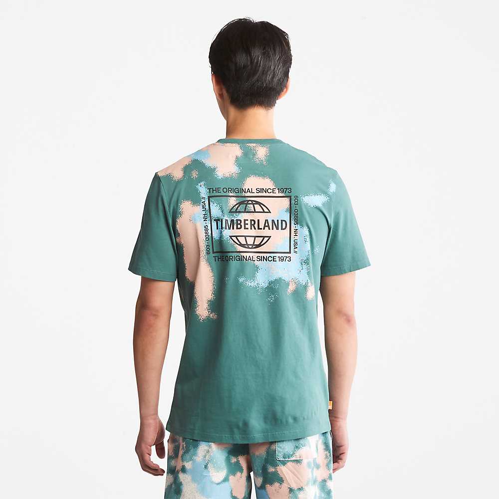 Men's Timberland Paint Graphic T Shirts Turquoise | UAE-0325194