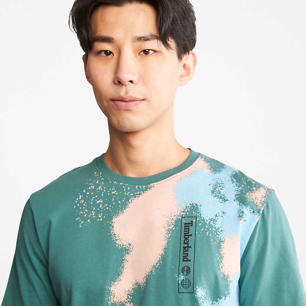 Men's Timberland Paint Graphic T Shirts Turquoise | UAE-0325194