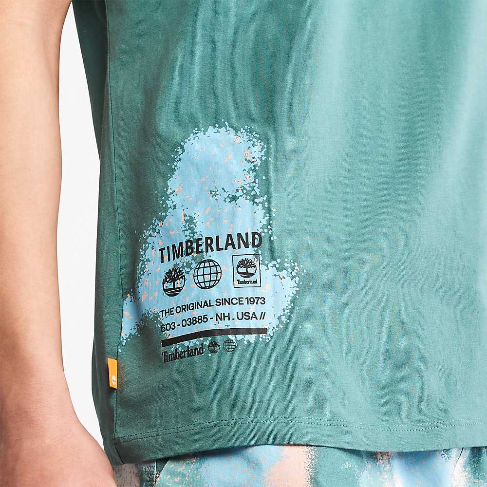 Men's Timberland Paint Graphic T Shirts Turquoise | UAE-0325194