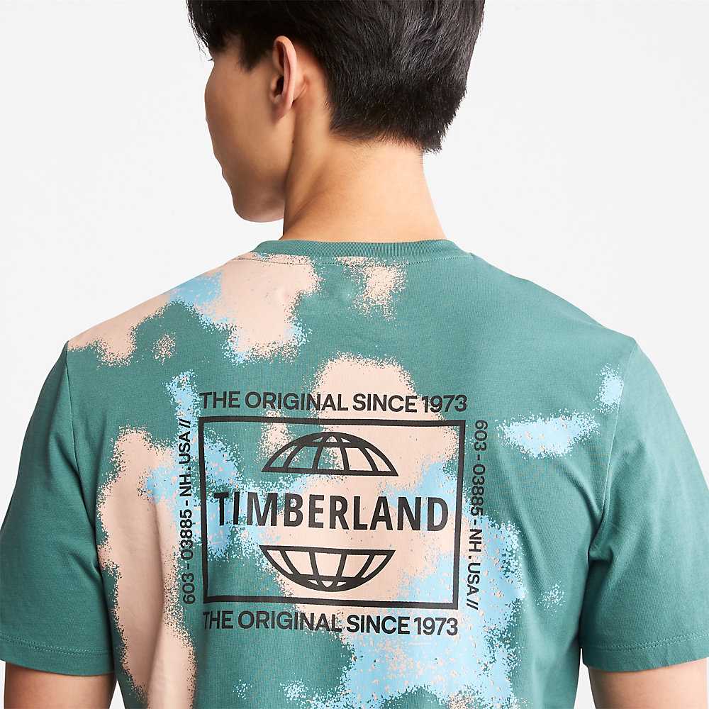 Men's Timberland Paint Graphic T Shirts Turquoise | UAE-0325194