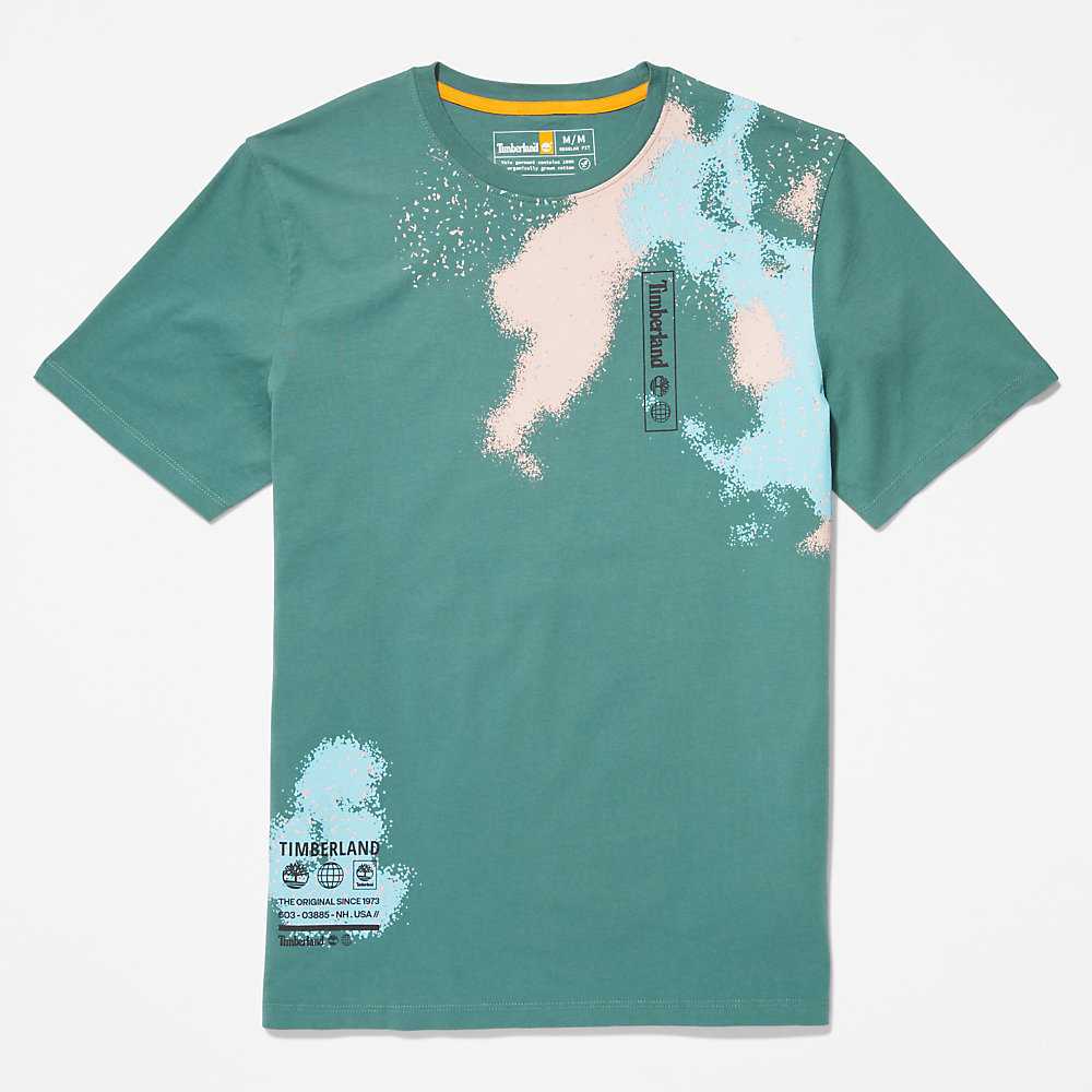 Men's Timberland Paint Graphic T Shirts Turquoise | UAE-0325194